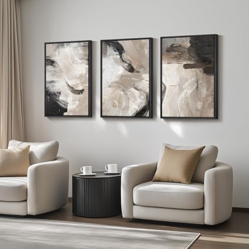 Large Framed Modern Neutral Abstract Wall Art, 3 Piece Set, Each 20x30 In - Image 2