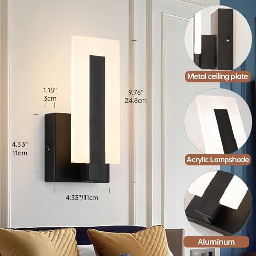 Modern LED Wall Sconces, 3000K Warm White Indoor Black Wall Light, 8W Acrylic - Image 2