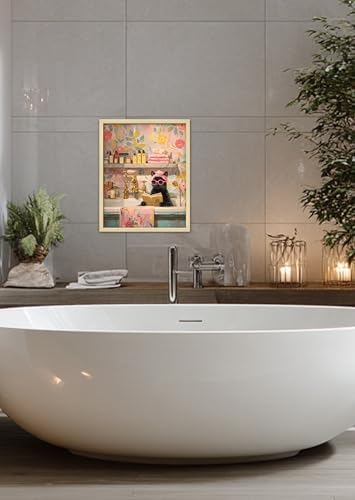 Funny Elegant Cat Wall Art Print Cat Lady In The Bathtub Poster Canvas Art Wall - Image 5