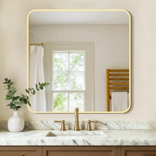 Vanity Bathroom Mirror, 30”x30” Gold Bathroom Mirror by LawadaMirror