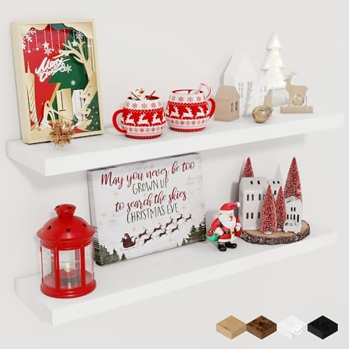 Fun Memories Floating Shelves for Wall, 27.5" Rustic Wood Deep Wall Mounted by FunMemories