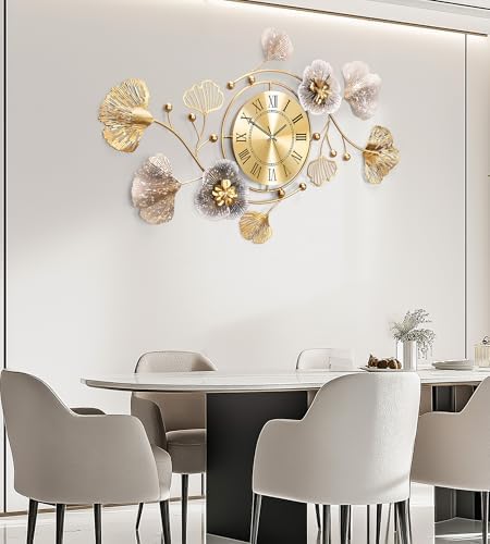 33" Modern Farmhouse Large Decorative Wall Clock, Ginkgo Metal Art - Image 5