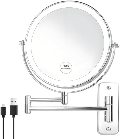 JANEEVA 8" Wall Mounted Lighted Makeup Mirror, Rechargeable Double Sided 1X/10X by JANEEVA