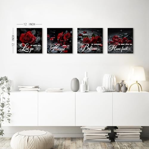 Red Wall Art for Bedroom Rose Wall Decor Red Bathroom Decor Flower - Image 5
