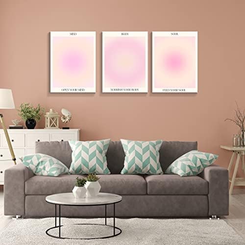 Framed 3 Piece Pink Gradient Aura Spiritual Canvas Wall Art Trippy Positive - Image 4