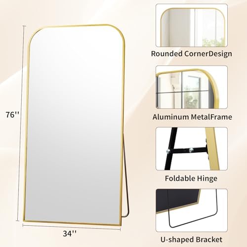 Oversized Full Length Mirror 76"x34" Arched Floor Standing Mirror - Image 4