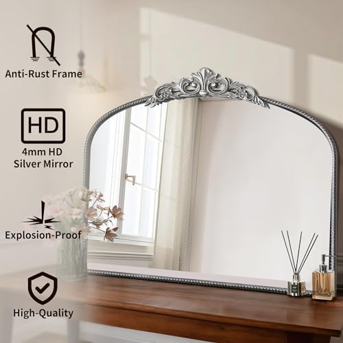 Micasso Vintage Silver Arched Mirror: 36"x29" Baroque Antique Wall Mirror - Image 2
