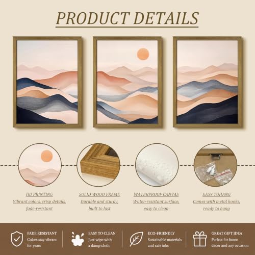Vintage Abstract Mountain Wall Art Set of 3 Canvas, Neutral Desert Landscape - Image 3
