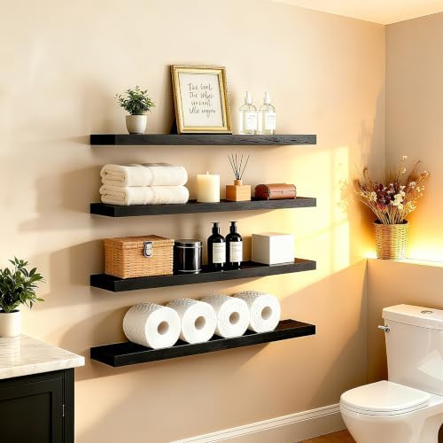 ROGMARS Black Floating Shelves for Wall 36 inch Rustic Solid Wood by 100RealSolidWood