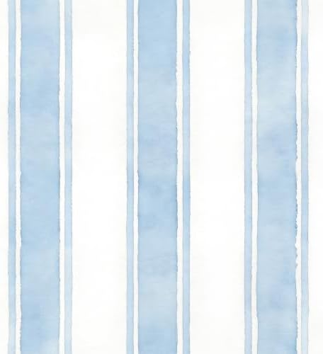 17.3" x 480" Watercolor Blue Striped Peel and Stick Wallpaper by AuraCyzirineWallpaper