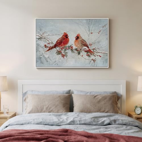 Framed Modern Red Bird Landscape Wall Art, Large Nature Animal Canvas Prints - Image 3