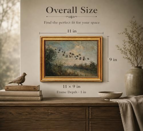 Gold Framed 3D Textured Wall Art, Vintage Misty Lake Forest Flying Duck Canvas - Image 4
