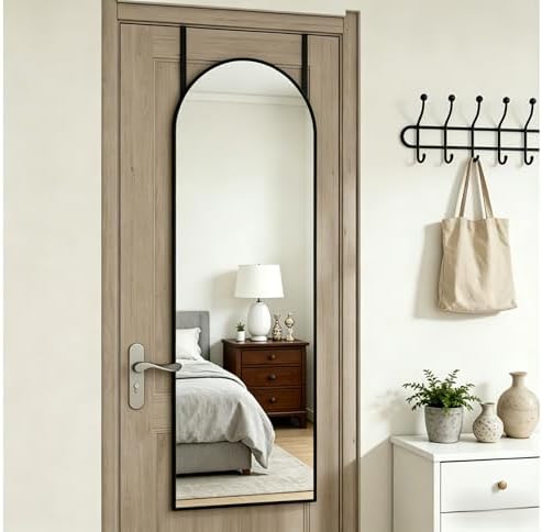 14" x 48" Arched Full Length Mirror Black Frame Over Door & Wall Mounted - Image 6