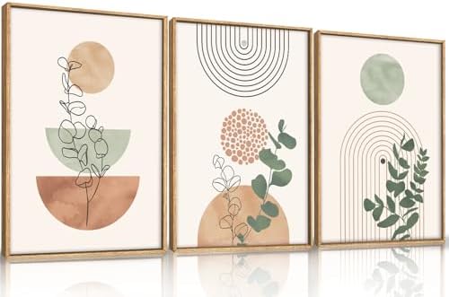 Boho Abstract Terracotta Green Framed Canvas Wall Art Set -16"x24"x3 - Image 5