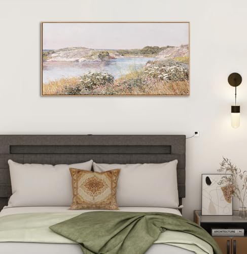 DJSYLIFE Vintage Meadow and Pond Framed Wall Art, Farmhouse Landscape - Image 3