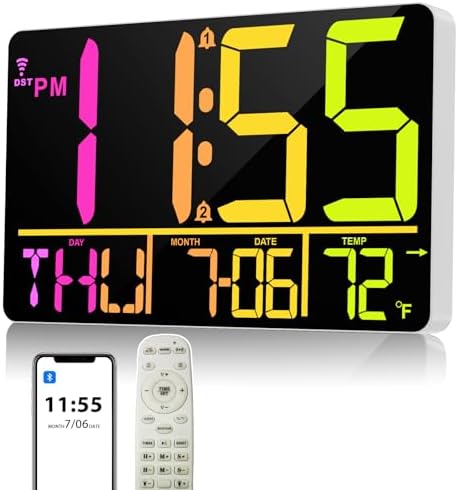 13" Bluetooth Auto Sync Wall Clock- Large Digital Alarm Clock by Unknown
