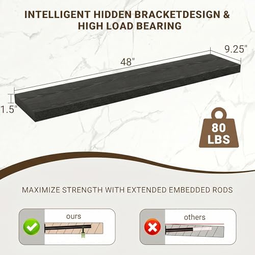 Acovy 48 Inch Floating Shelves, Wooden Shelves - Image 3