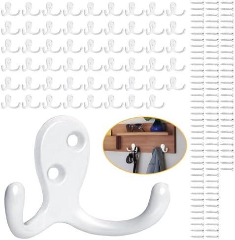 Homanu 54 Pack Coat Hooks, Heavy Duty Double Prong Coat Hooks Wall Mounted by Homanu