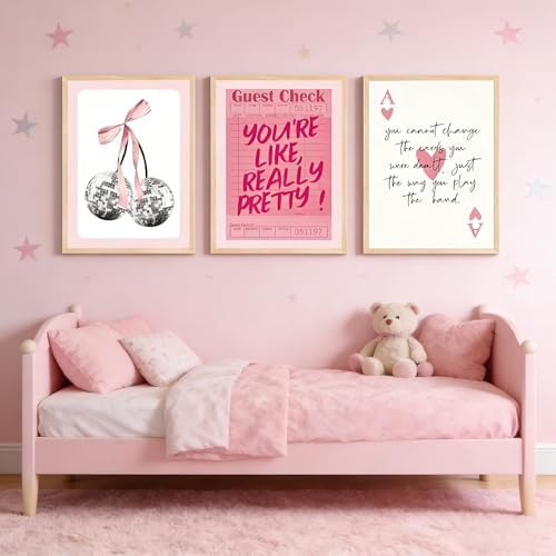 3Pcs Trendy Pink Preppy Wall Art Cute Girly Coquette Disco Cherry Pictures Wall - Image 6