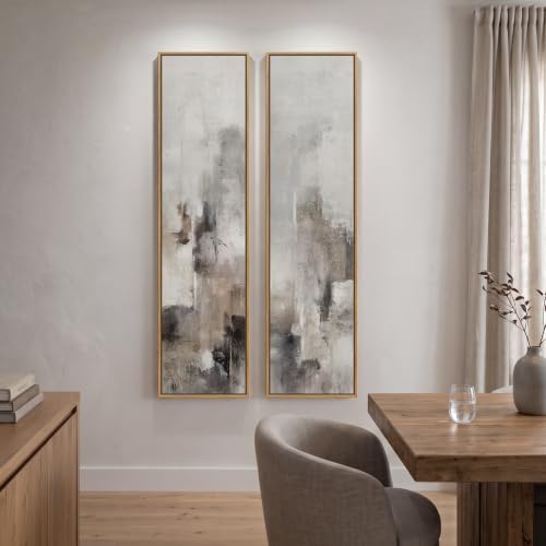 Framed Neutral Gray Beige Abstract Vertical Narrow Wall Art Decor, 2 Piece - Image 4