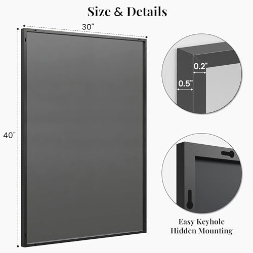 40"x30" Matte Black Framed Rectangle Bathroom Vanity Wall Mirror - Image 6