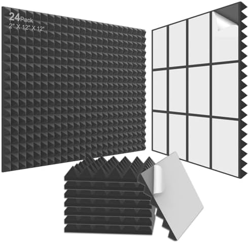 JBER 24 Pack Pyramid Sound Proof Foam Panels, Self-Adhesive Acoustic Foam by JBER