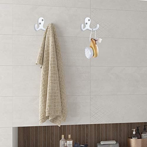 IBosins 8 Pack White Double Prong Coat Hooks Wall Mounted - Image 6