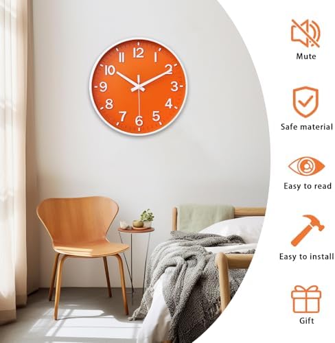 HZDHCLH 8 Inch Wall Clock Battery Operated Silent Non Ticking Orange Modern - Image 4