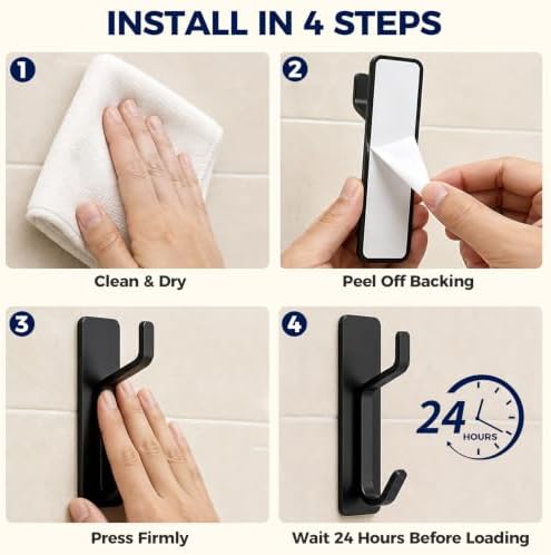 Bntuk Adhesive Towel Hooks for Bathroom, 4 Pack Stainless Steel Wall Hooks No - Image 7