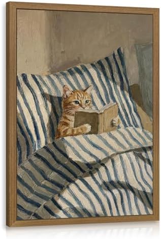 Cyebmo Funny Tabby Cat Wall Art, Whimsical Cat Reading Book Wall Decor by Unknown