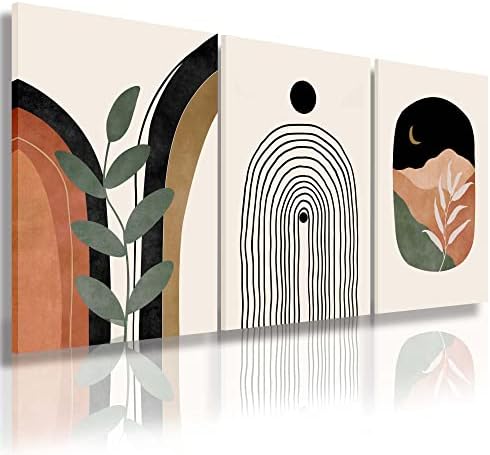 Boho Wall Art Prints Set of 3, Neutral Abstract Geometric Canvas Artwork by YongArt