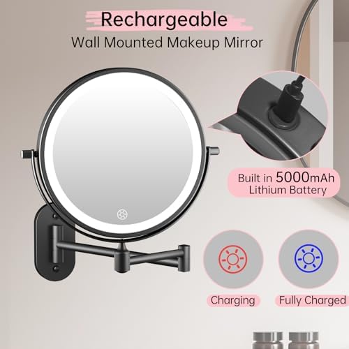 FUNTOUCH 5000mAh Rechargeable Wall Mounted Lighted Makeup Mirror 1X30X - Image 2