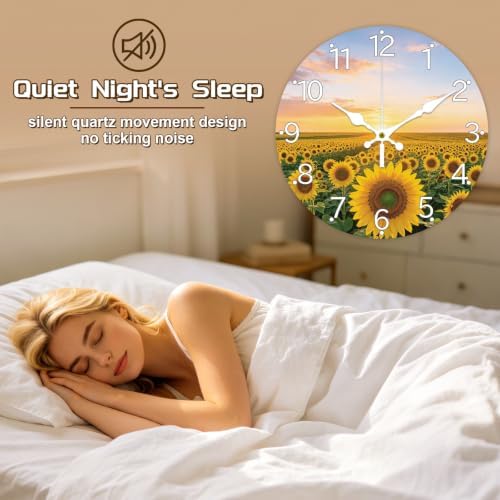 Sunflower Field Wall Clock Silent Non-Ticking 12" - Image 4