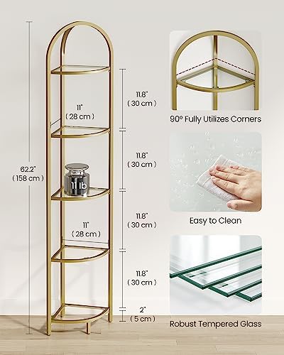 VASAGLE 5-Tier Corner Shelf Stand, Tempered Glass, Steel Frame - Image 3