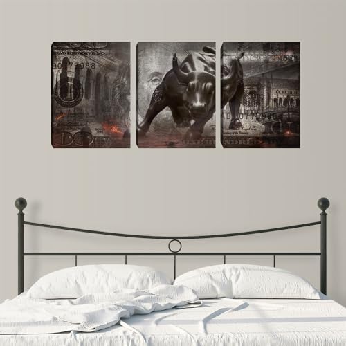 3 Pieces Bull Abstract Wall Art Motivational Wall Art Canvas Office Decor - Image 5