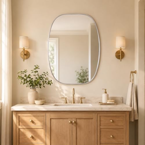 USHOWER Silver Oval Bathroom Mirrors 24x32 Inch by USHOWER