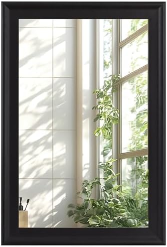 Black Wood 24 x 36 Inch Mirror for Bathroom, Rectangle Vanity Wall Mirror by WIOWUR