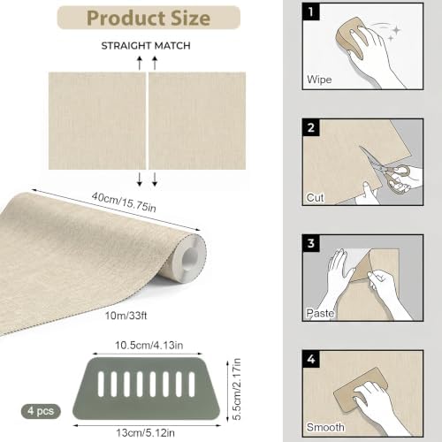 2 Roll Beige Textured Grasscloth Peel and Stick Wallpaper - Image 3