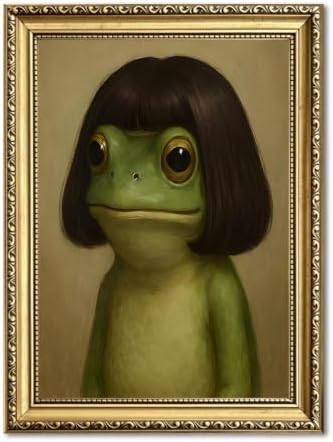 Gold Framed Whimsical Frog Wall Art, Funny Frog Wall Decor Painting Humor by BringCharactertoYourWalls
