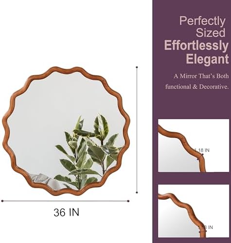 GDFStudio 36 Inch Wavy Round Solid Wood Frame Mirror, Bohemian Decorative Wall - Image 4