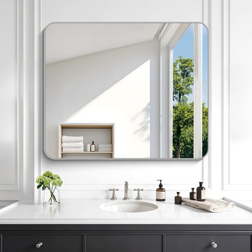 KOCUUY Silver Bathroom Mirror, 30x36 Inch Bathroom Mirror - Image 2