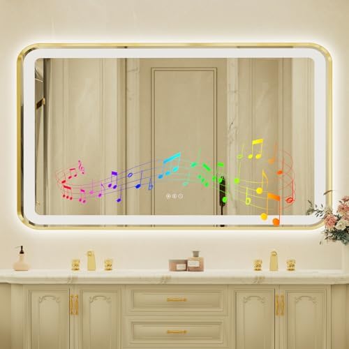 36x60 Inch Gold Framed LED Bathroom Mirror by JingYiMingJing