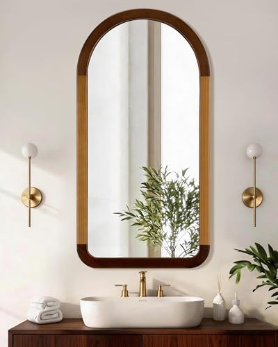 Arched Mirror 24 x 47 Inch, Wood Rustic Bathroom Wall Mirror - Image 3