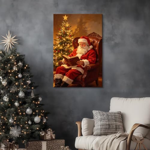 AVANT GARDE CANVAS Christmas Canvas Wall Art, Santa Reading in Leather Armchair - Image 3