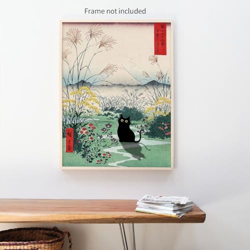 enttgo Japanese Canvas Wall Art Funny Black Cat Poster Modern Ukiyo-e Decor - Image 3