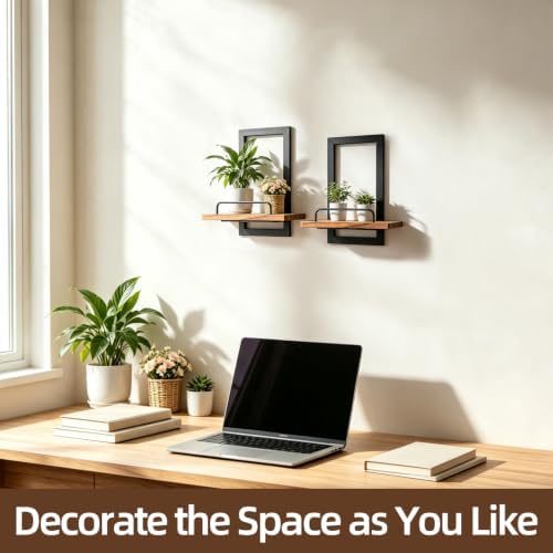 Floating Plant Shelves 2Pack, Metal&Wood Wall Mounted Shelf - Image 4