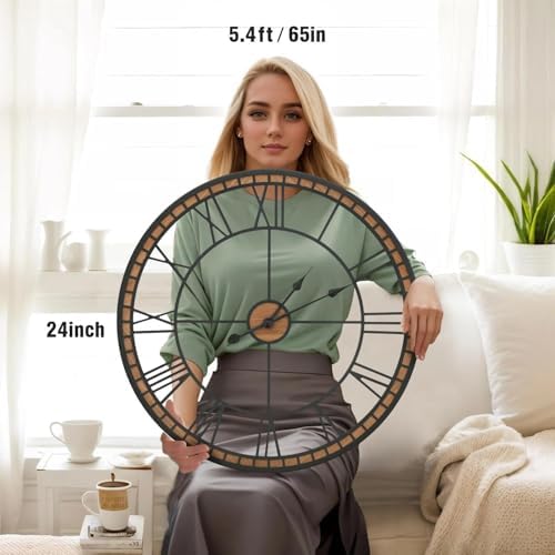 Micasso Large Wall Clock Decorative: 24 inch Farmhouse Battery Operated - Image 2