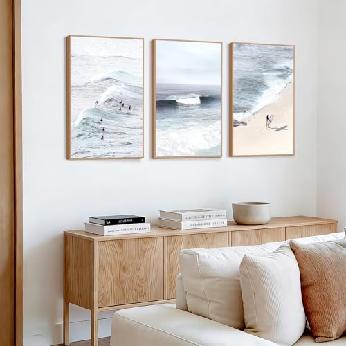 CHDITB Coastal Surfing Framed Canvas Wall Art Set, Ocean Wave Beach Decor - Image 4
