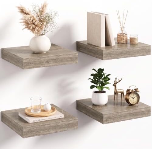 Acovy 8in Square Floating Shelves 4 PCs, Wall Mounted Display Shelf by Acovy