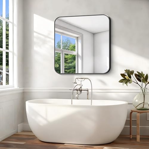 Black Bathroom Mirror, 38x40 inch Aluminum Metal Frame Rectangular Vanity Mirror - Image 4